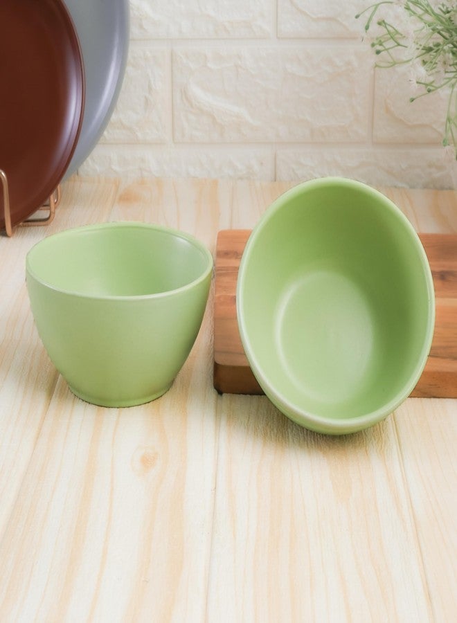 Femora Matte Finish Ceramic Bowl Set of 2 (600ml) | Small Serving Soup Bowls, Cereal Bowl, Pasta Bowls | Dishwasher & Microwave Safe - Green - Image 3